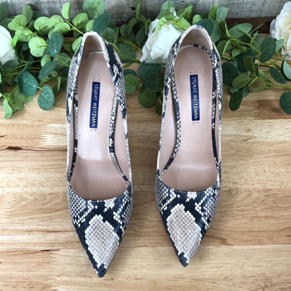 STUART WEITZMAN LEIGH 95 WOMENS FAUX LEATHER EMBOSSED PUMPS 8 - Picture 2 of 6